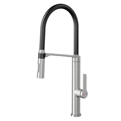 MONOCOMANDO DOC INOX ESCOVADO COM MANGUEIRA NA COR PRETA